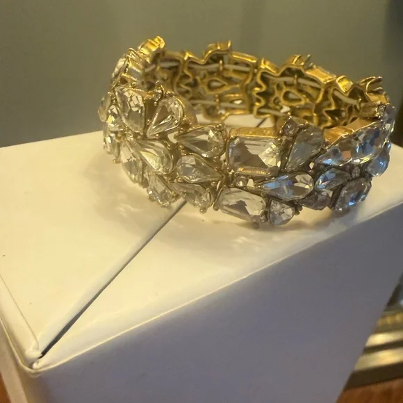 Vintage J. Crew Gold and Silver Crystal leaves stretch bracelet - Picture 3 of 8